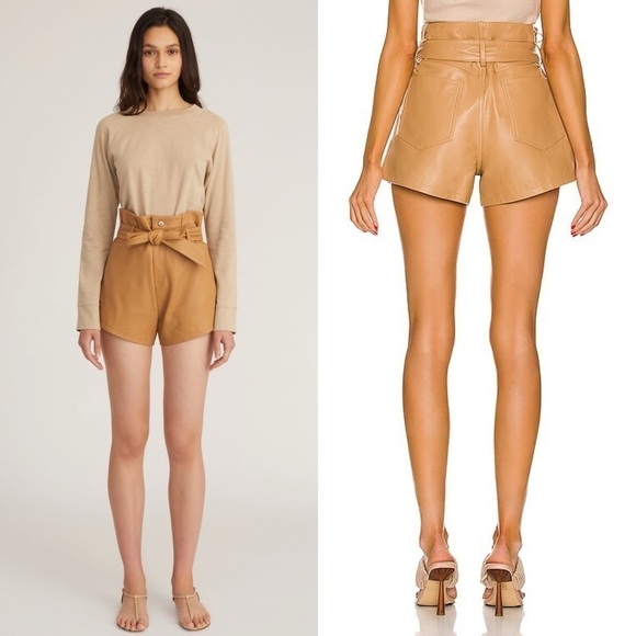 NWT MARISSA WEBB Lamb Leather High Rise Belted Paperbag Waist Boyfriend Shorts 6 - Picture 3 of 11
